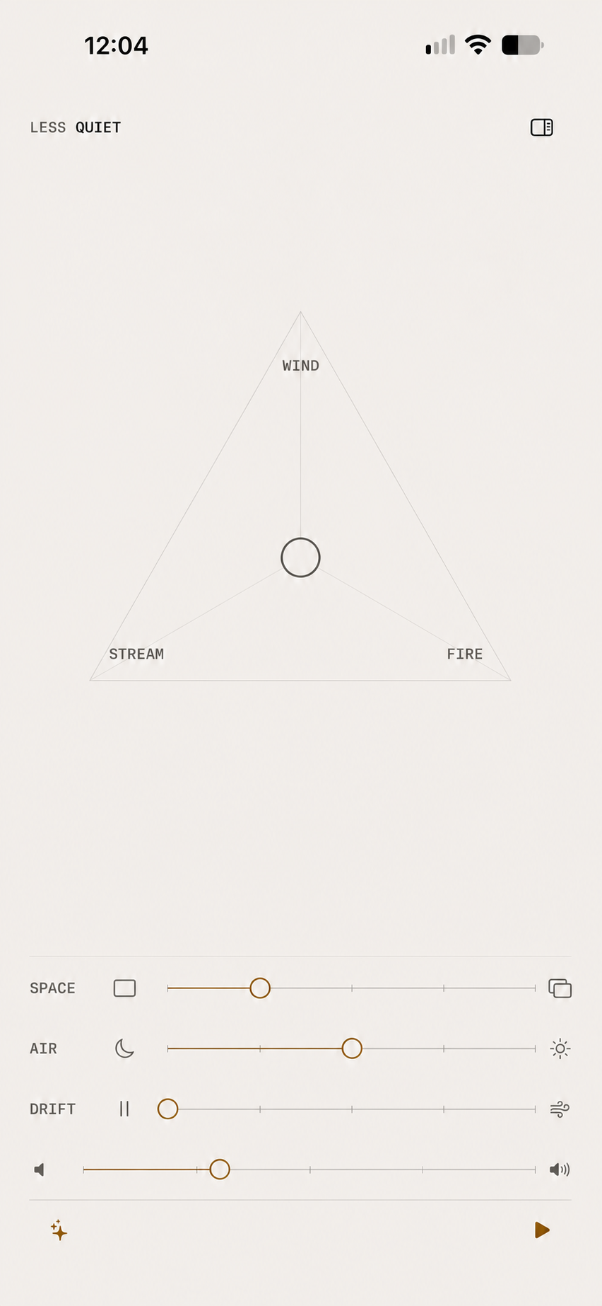 LESS QUIET blending wind, stream, and fire in an elemental sound field.